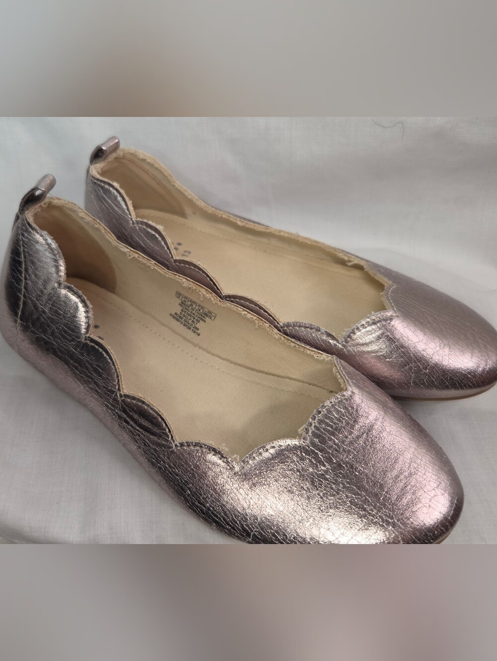 Gap Kids Rose Gold Metallic Scalloped Ballet Flats Crackle Finish 13 GUC Holiday